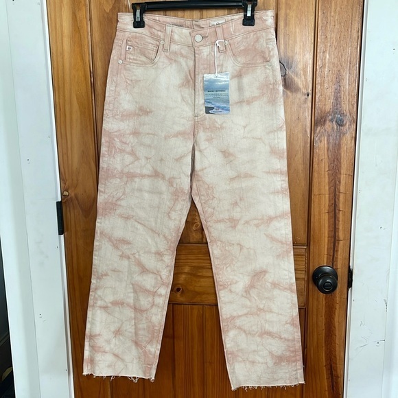 Ag Alexxis Crop High Rise Vintage Straight Jean 30r Pink Cream Button Fly Nwt